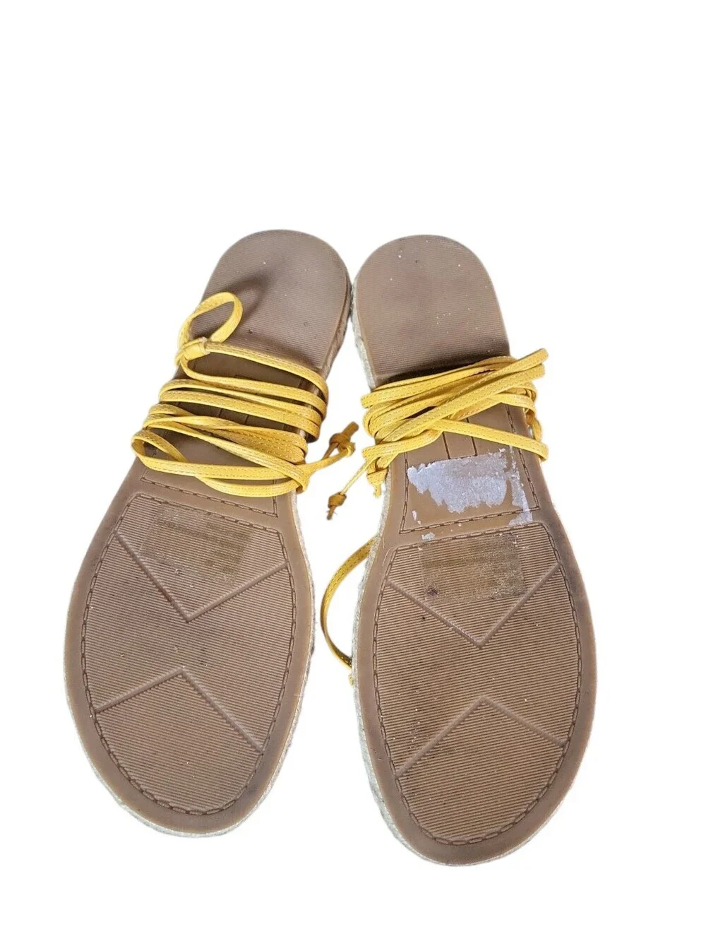 Lottini Yellow Women's Leather Lace-Up Strappy Espadrille Thong Sandals Sz 8M
